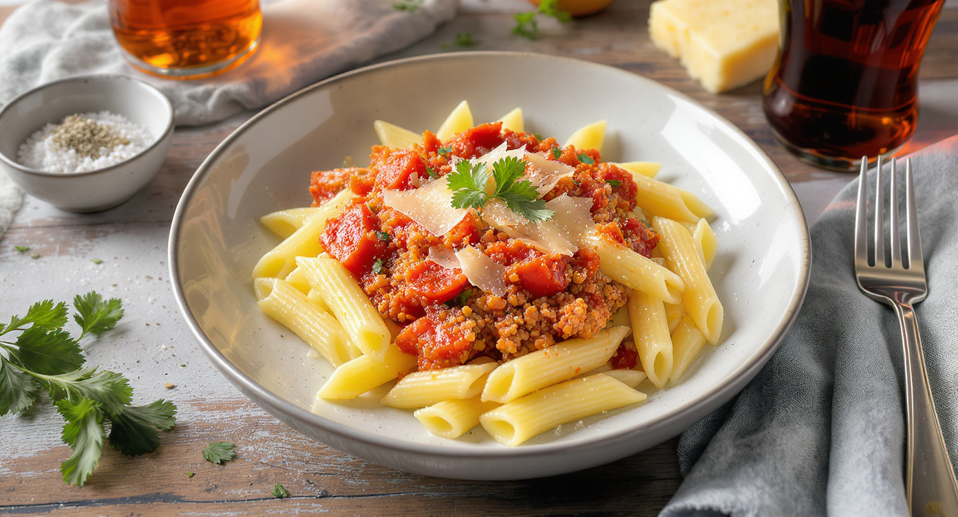 High-Protein Turkey Penne with Tomato Herb Sauce