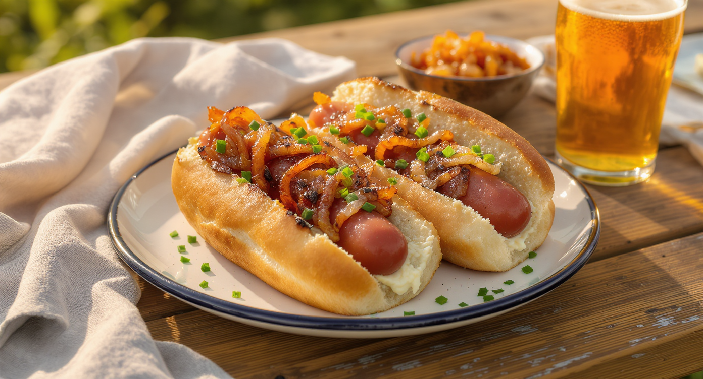 Seattle-Style Hot Dogs with Cream Cheese and Grilled Onions