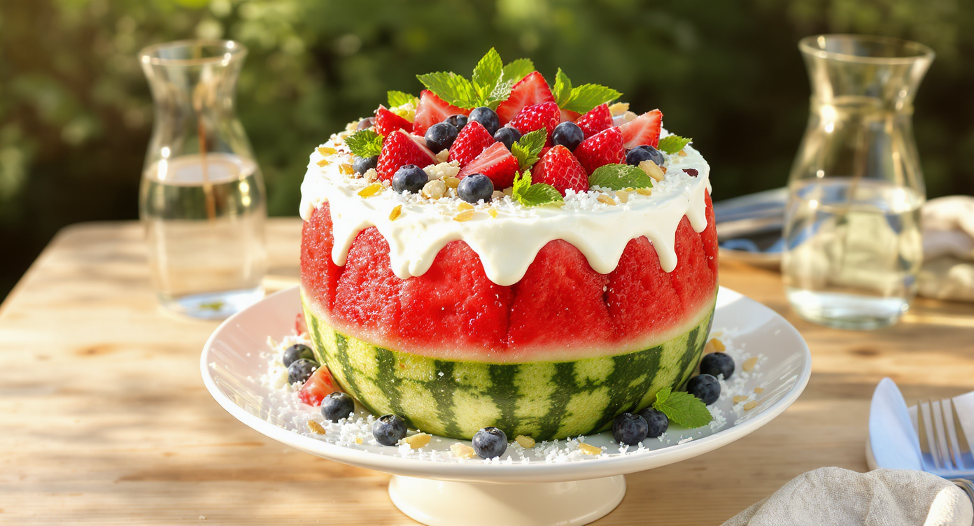 Watermelon Fruit 'Cake' with Yogurt Frosting