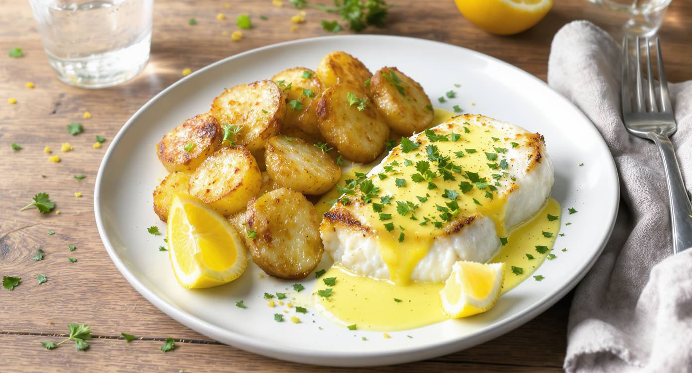 Pan-Seared Cod with Crispy Roasted Potatoes & Lemon-Parsley Butter