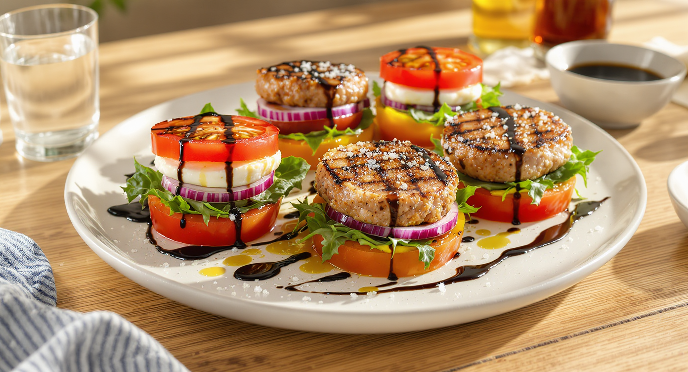 Heirloom Tomato & Basil Summer Cheeseburger Stacks
