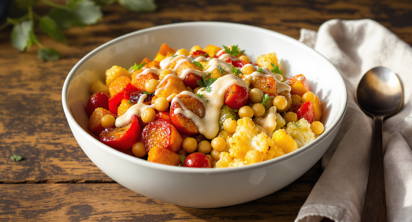 Roasted Rainbow Veggie Bowl with Lemon-Tahini Drizzle