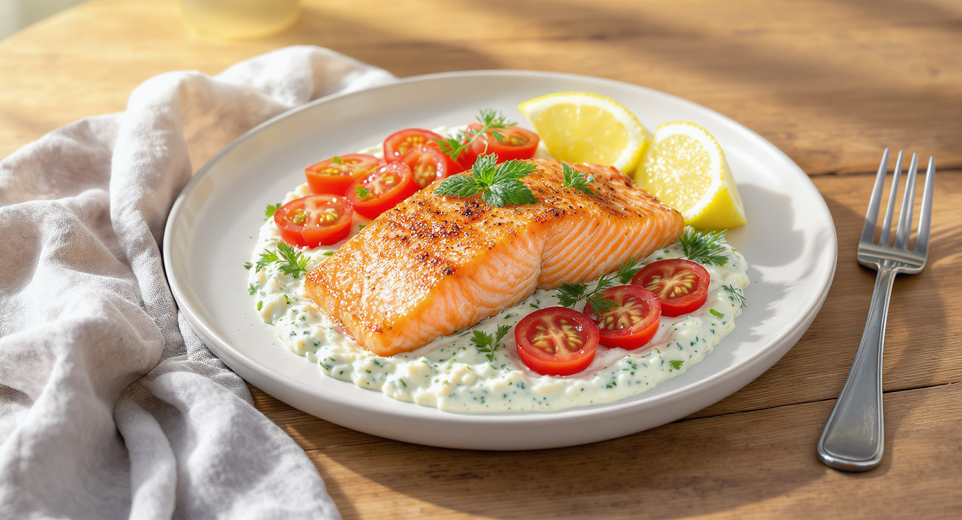 Seared Salmon with Garden Cucumber Tzatziki