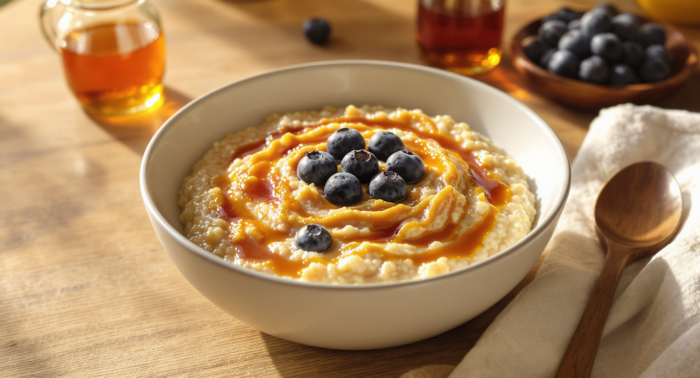 Vegan Banana Blueberry Oatmeal with Sunflower Seed Butter