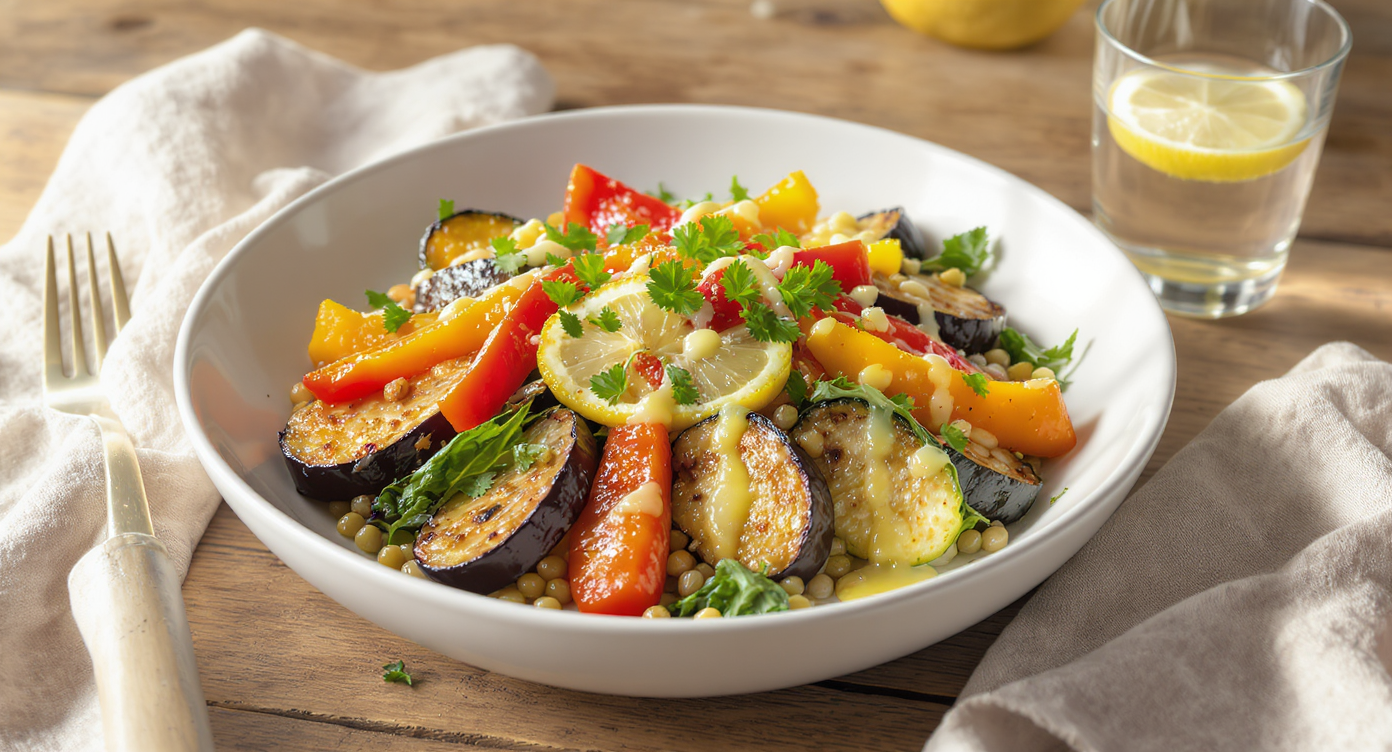 Mediterranean Roasted Veggie & Lentil Bowl