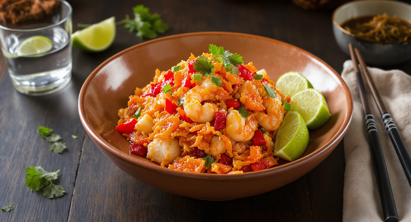 Brazilian-Korean Kimchi Farofa with Fish & Shrimp