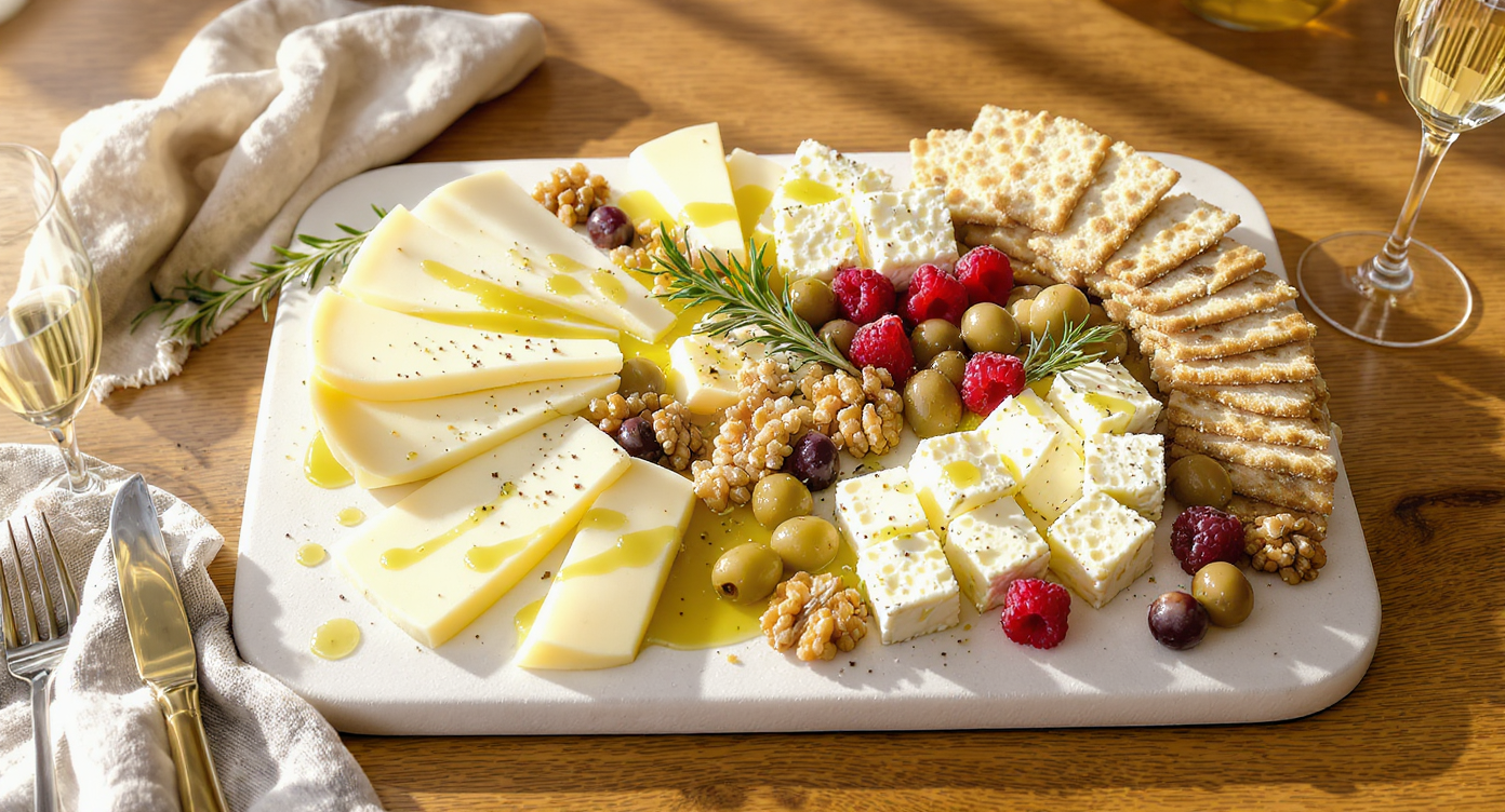 Luxurious Mediterranean Cheese & Almond Crackers Platter