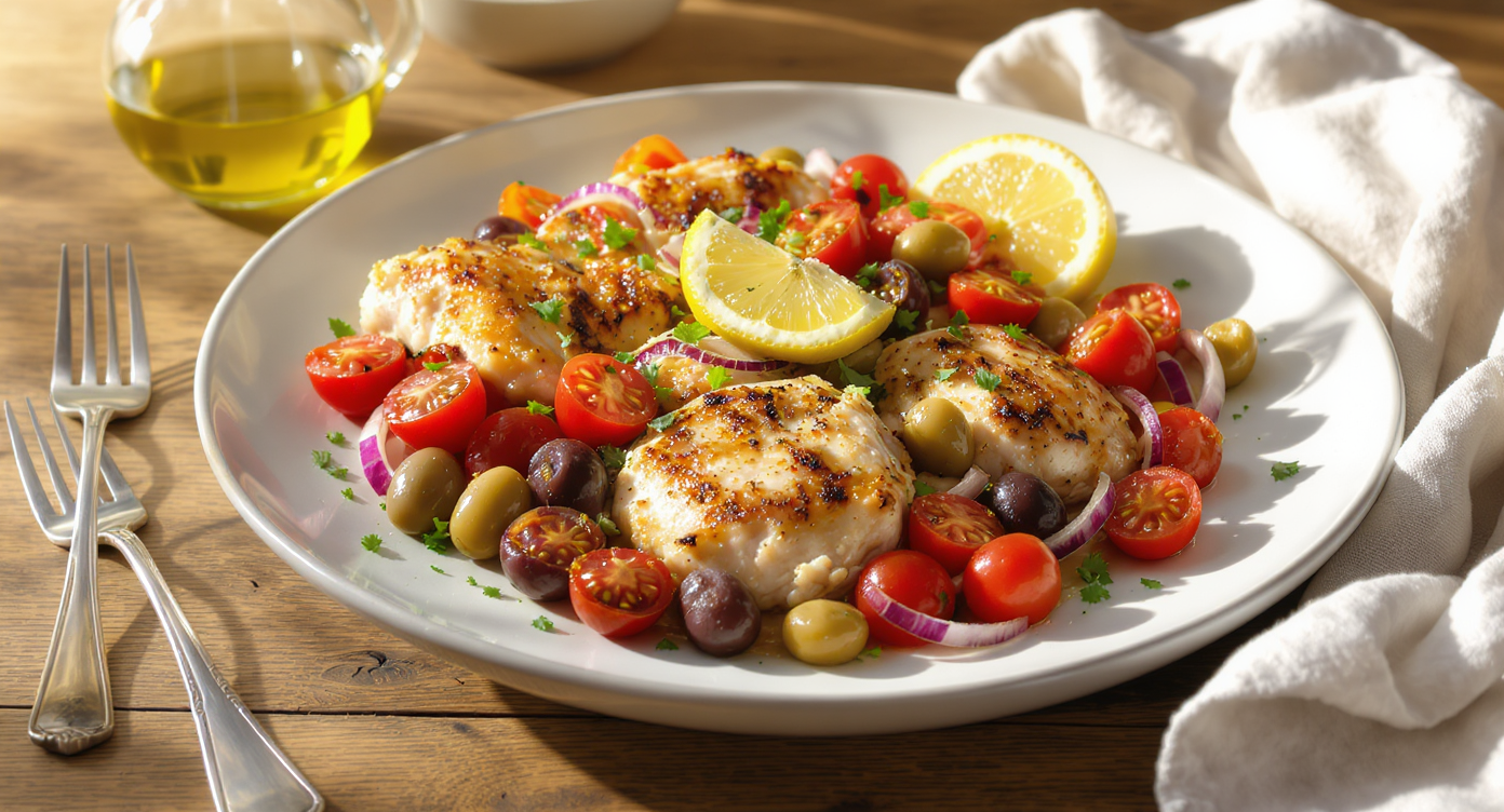 Easy Sheet Pan Chicken with Olives & Tomatoes
