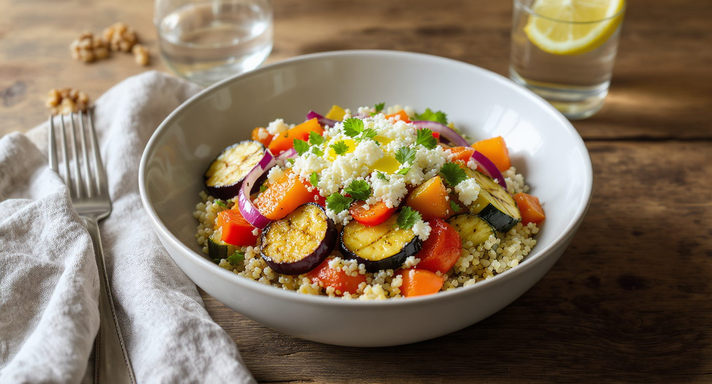 Grilled Vegetable & Goat Cheese Quinoa Protein Bowl