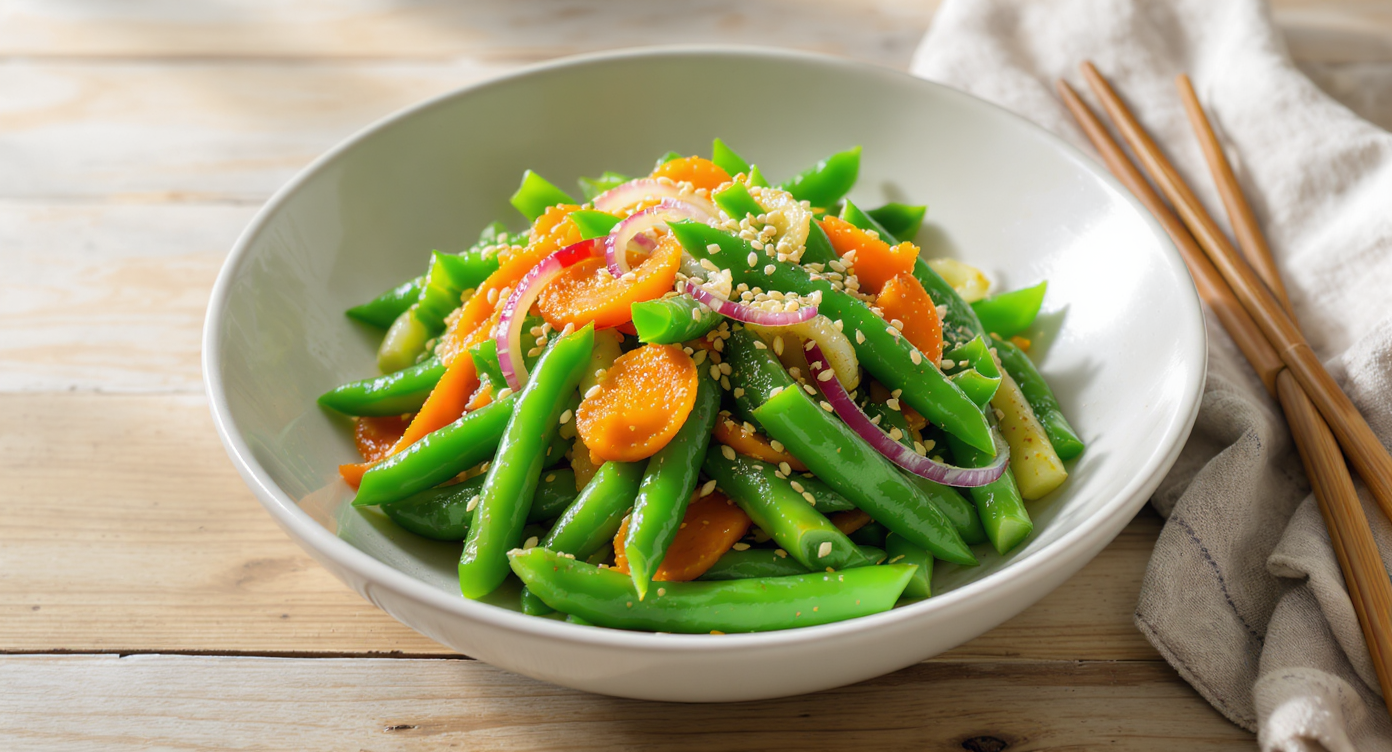 Sesame Stir-Fried Green Beans, Snap Peas & Carrots