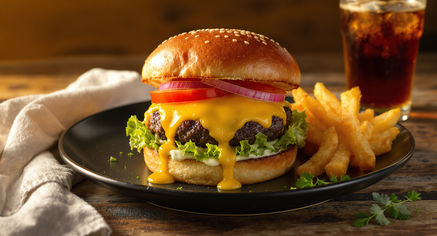 Classic Cheeseburger with Lettuce, Tomato, and Onion