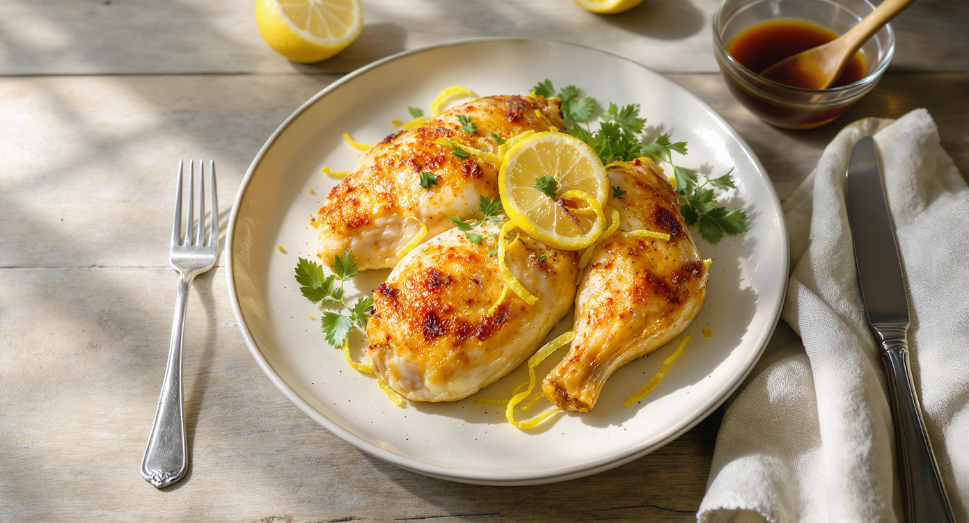 Roast Chicken Quarters with Fresh Tarragon and Lemon