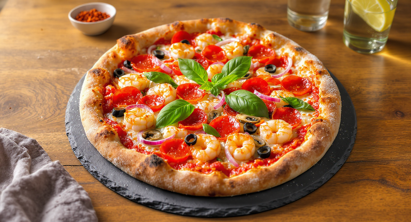 Anything Goes Shrimp & Veggie Pizza