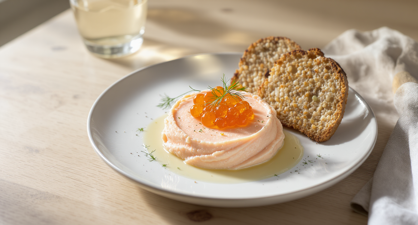 Smoked Salmon Mousse with Salmon Roe & Crispbread