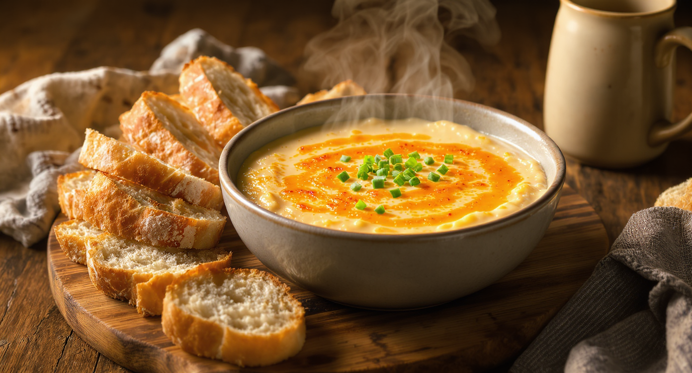 Warm Beer Cheese Dip with Crusty Bread