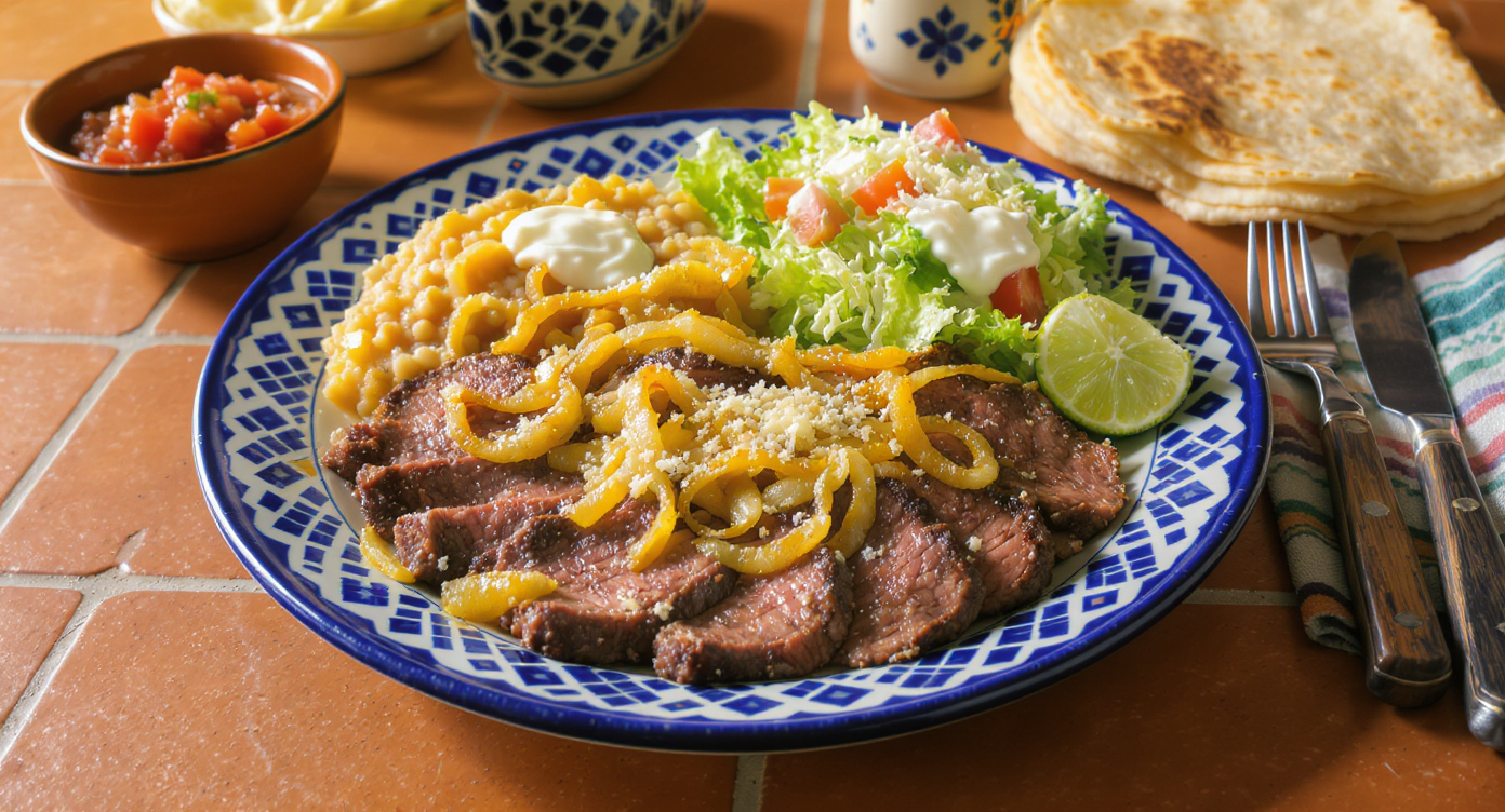 Steak a la Mexicana with Refried Beans and Fresh Salad
