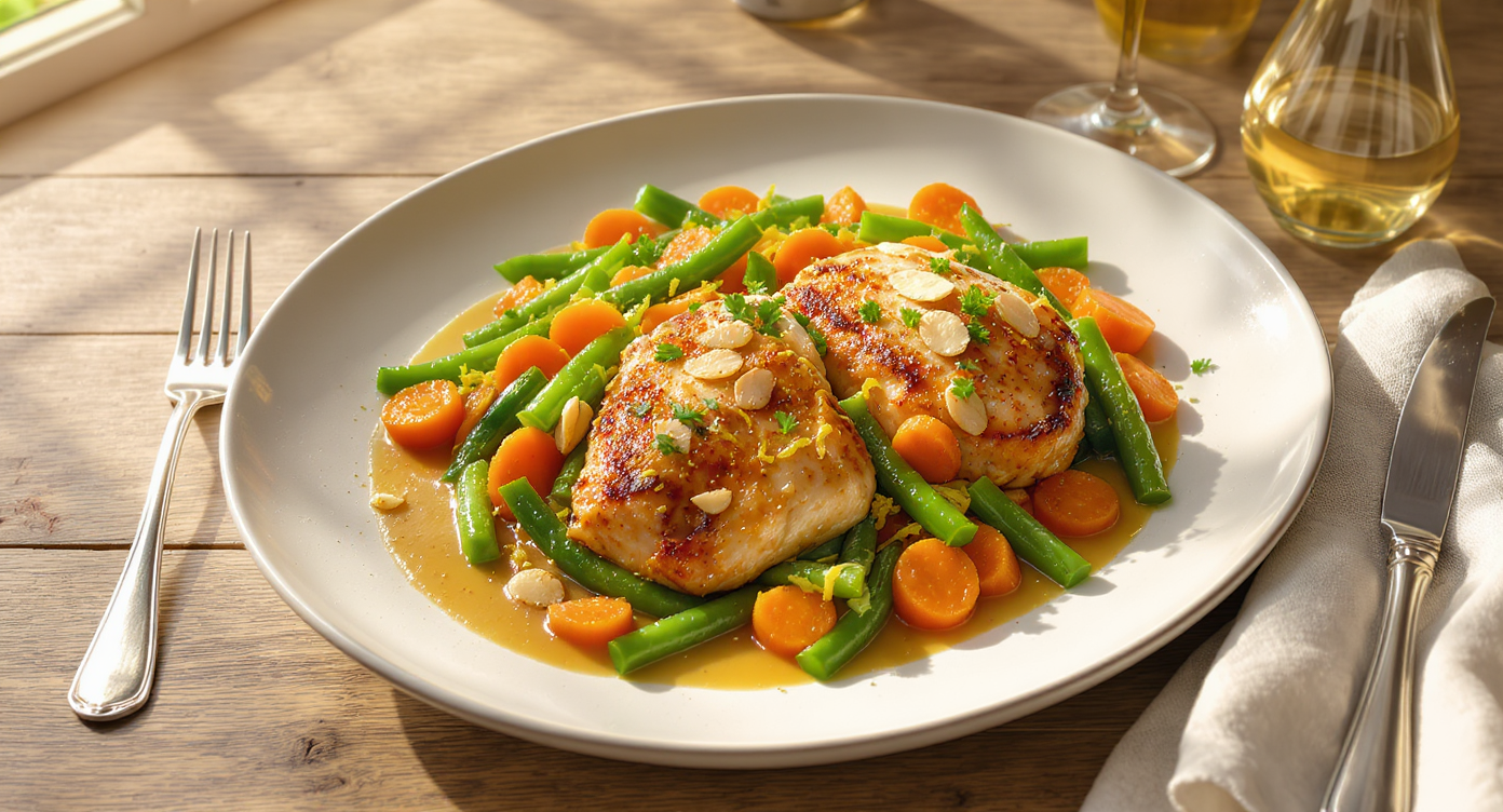 French Summer Chicken with Green Beans, Carrots, and Herb Pan Sauce
