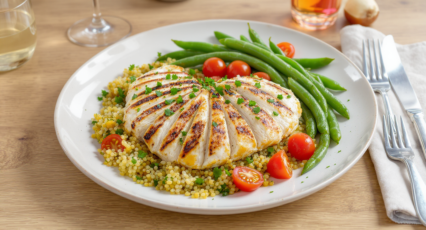 Bastille Day Grilled Chicken with Herbed Quinoa & Green Beans
