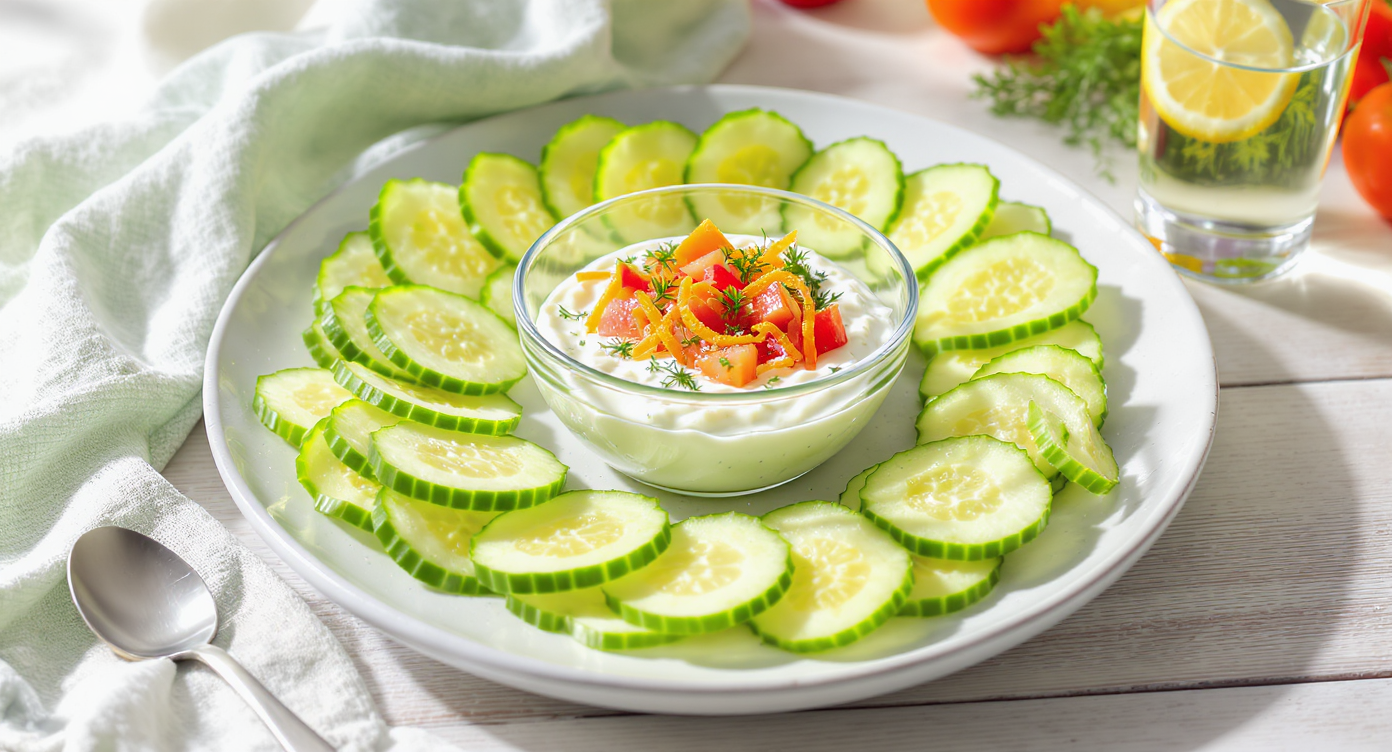 Greek Yogurt Veggie Dip & Cucumber Chips