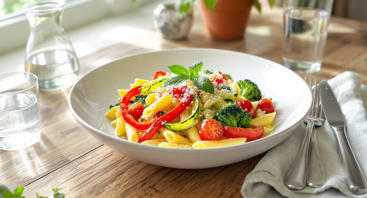 Pasta Primavera with Lemon Basil Sauce