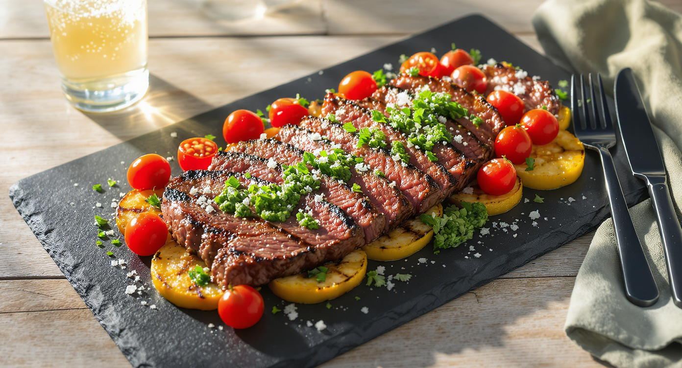 Modern Grilled Steak with Chimichurri & Summer Squash