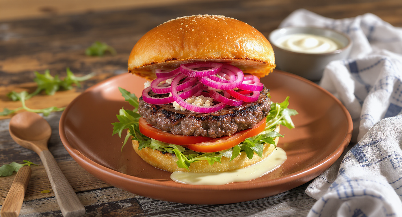 Savory-Tangy Mediterranean-Inspired Burger