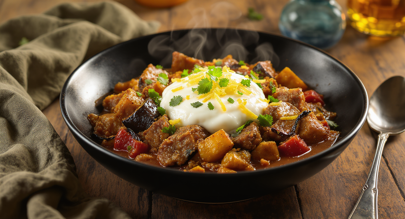 Mediterranean Spiced Lamb & Roasted Eggplant Skillet