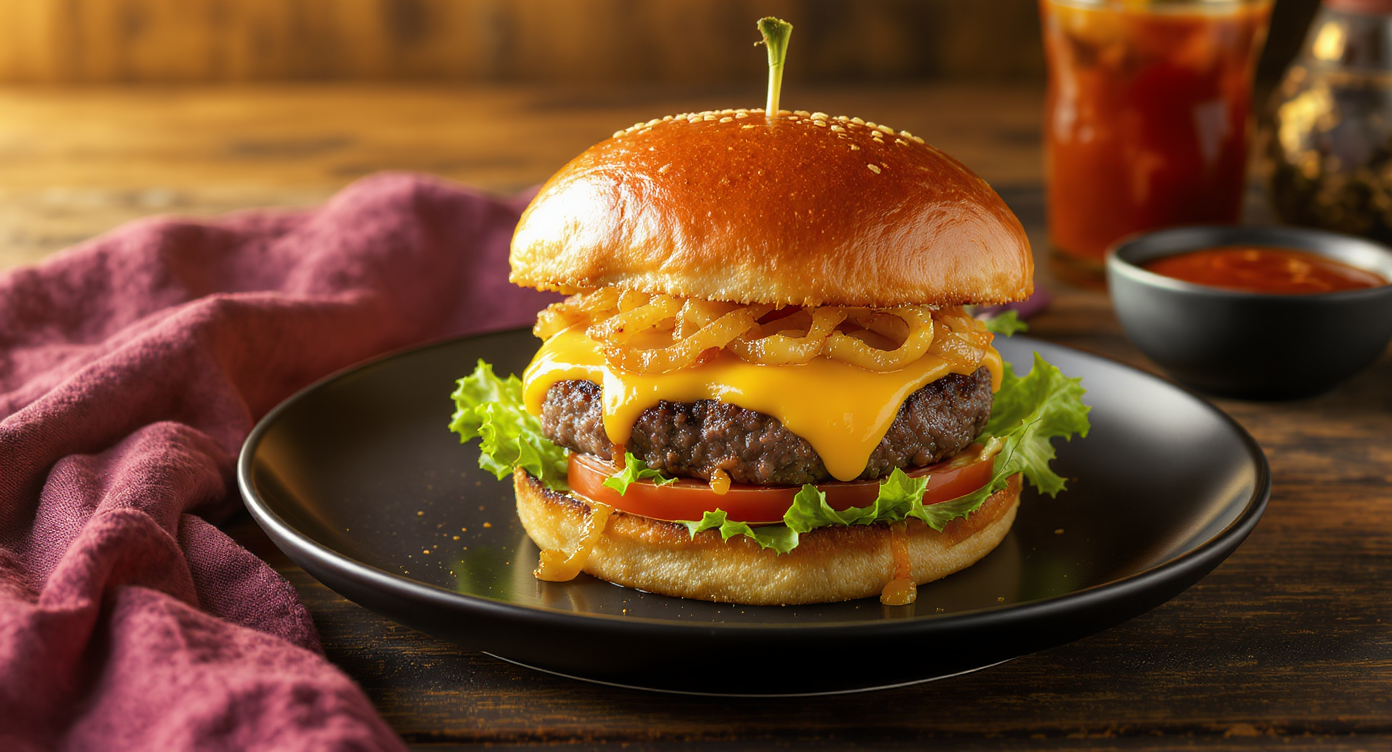 Bakery-Style Brioche Burger with Caramelized Onions