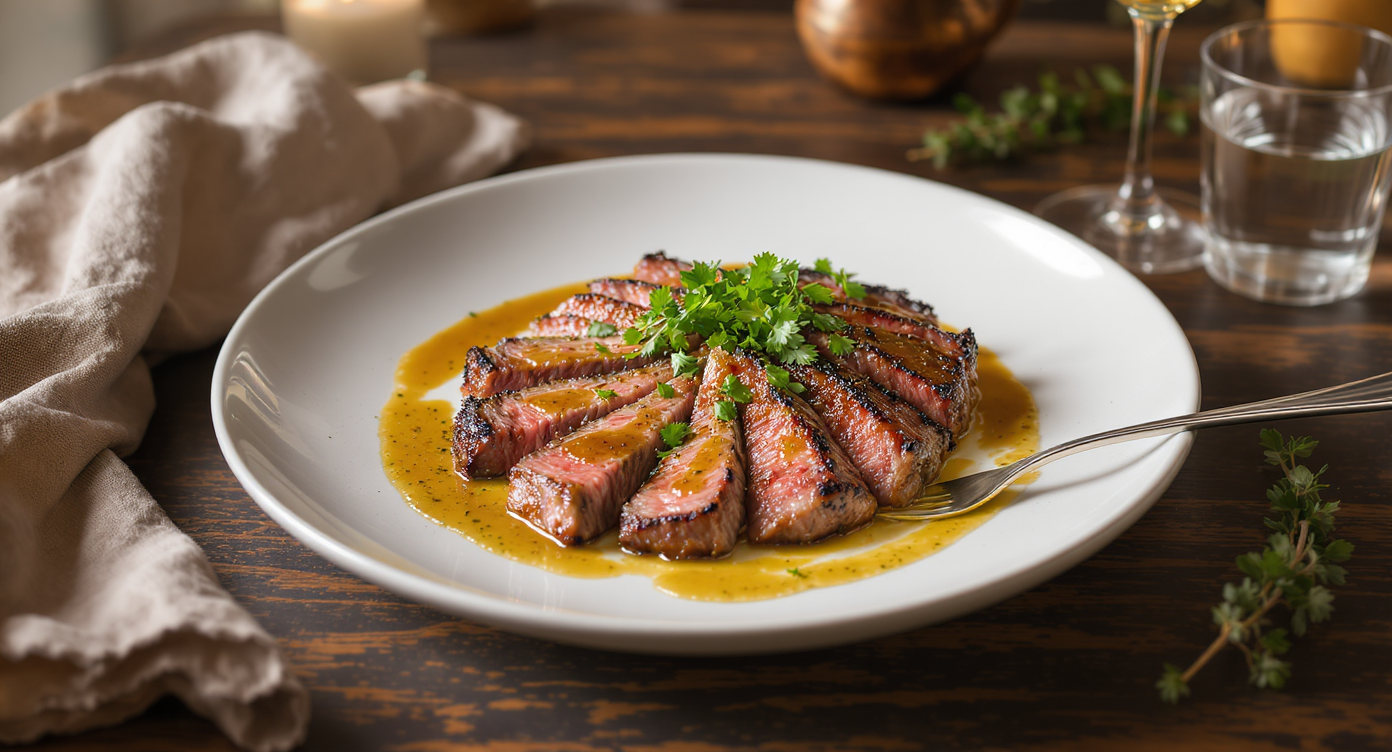 French Bistro Pan-Seared Ribeye with Herb Butter and Quick Pan Sauce