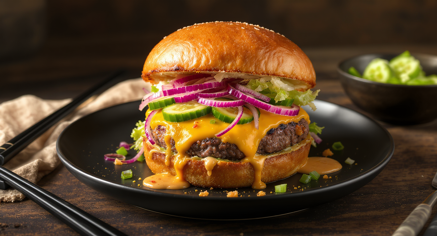 Asian-Inspired Crispy-Edge Burger with Quick Pickles