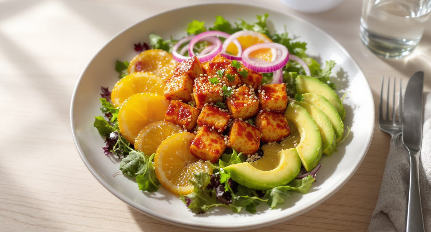 Gochujang-Glazed Crispy Tofu with Citrus-Avocado Salad