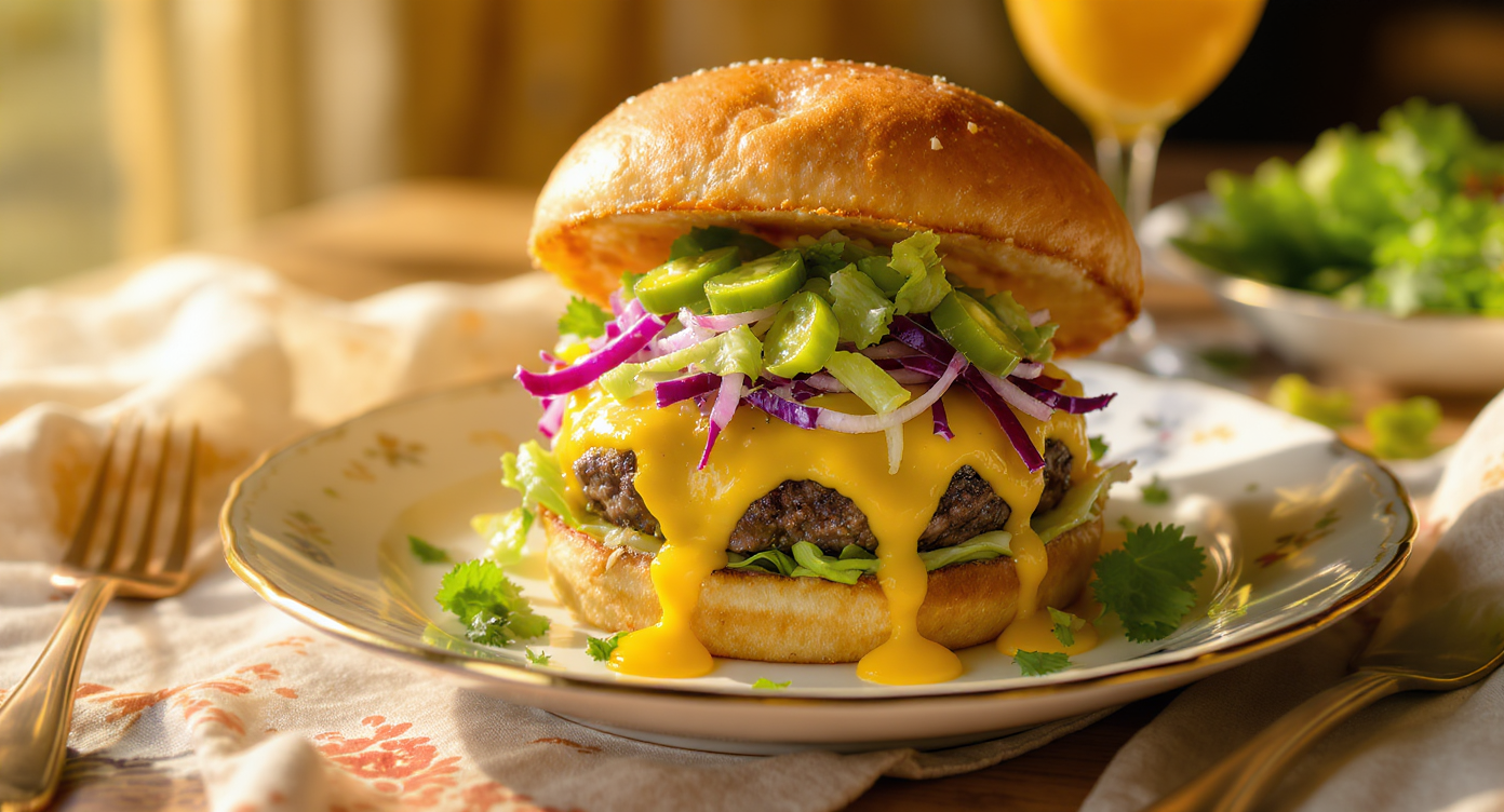 California Smash Burger with Tangy Avocado Slaw