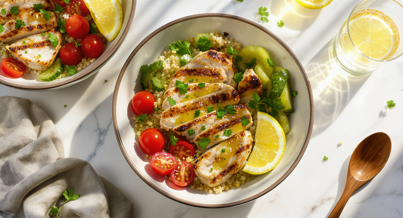Lemon Herb Grilled Chicken Bowls (High-Protein, Mediterranean-Inspired)