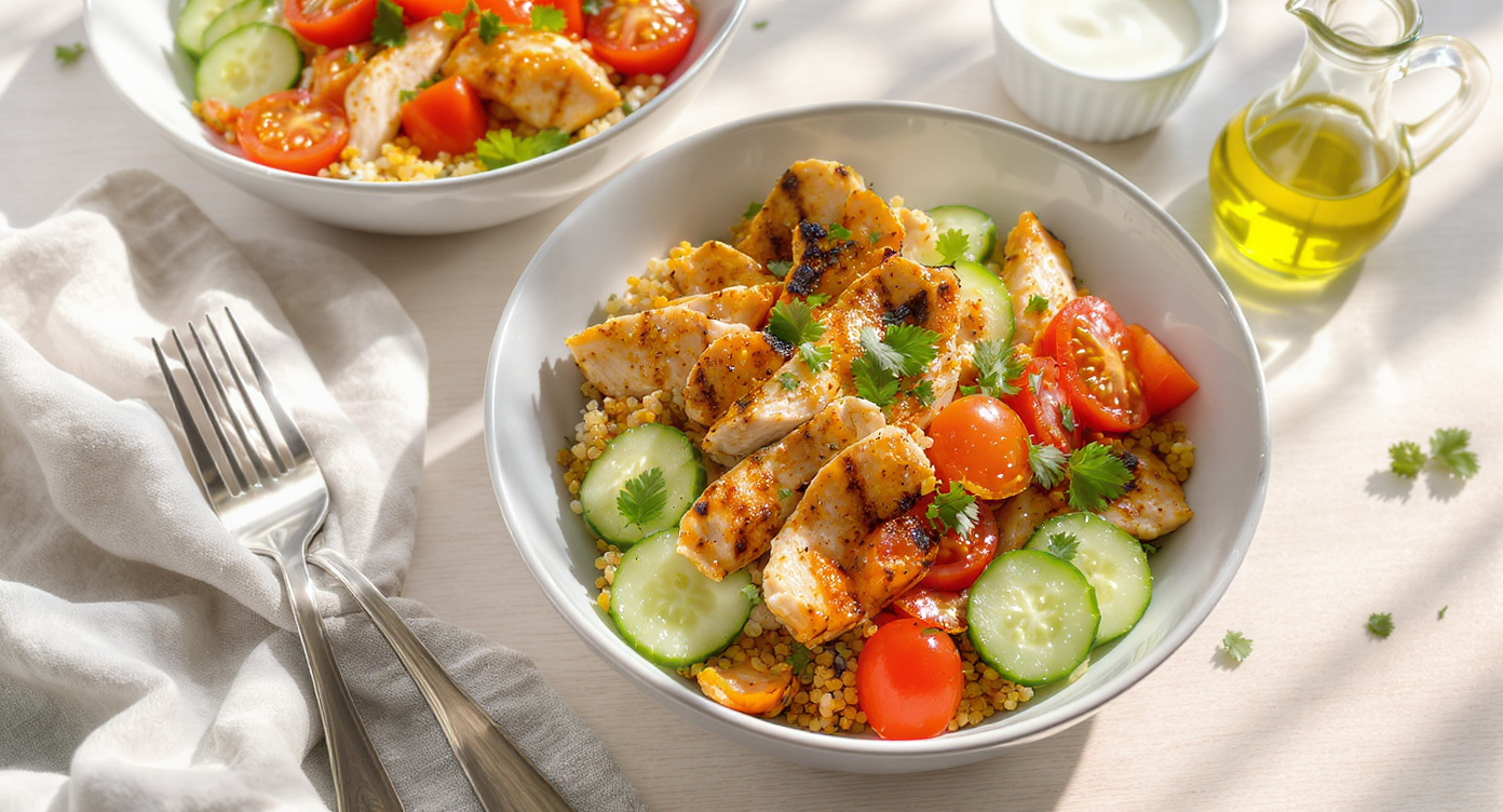 Lemon Herb Grilled Chicken Bowls (High Protein, Mediterranean-Inspired)