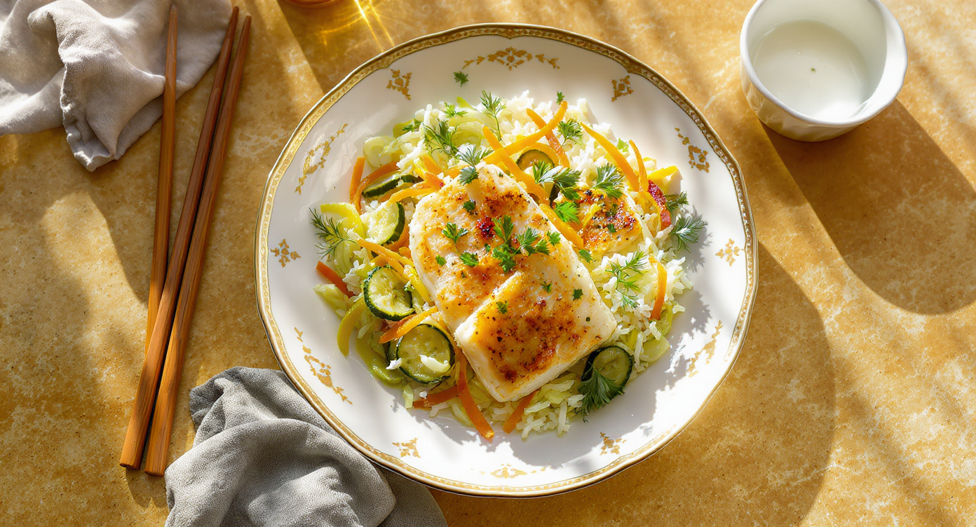 Gentle Mediterranean Baked Fish with Herbed Rice