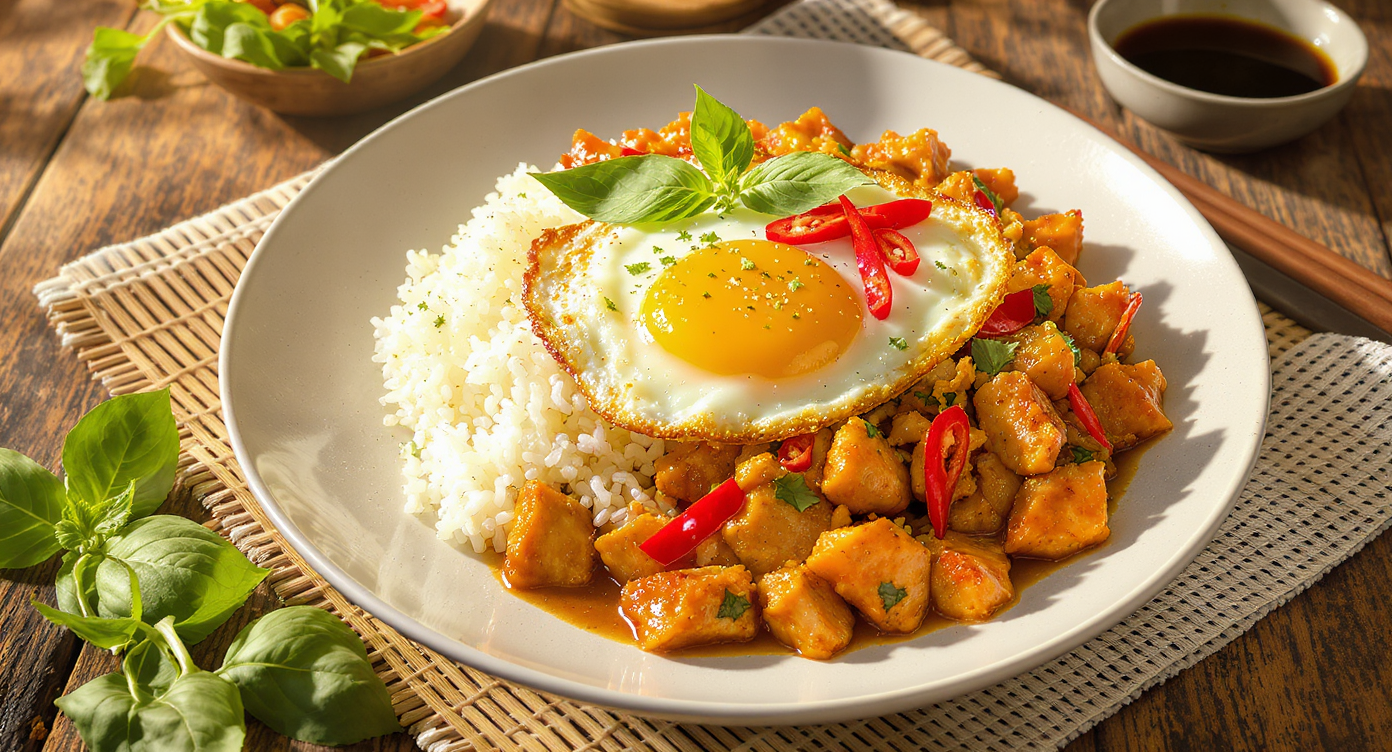 Thai Basil Chicken (Pad Krapow) with Crispy Fried Egg & Jasmine Rice (High-Protein Single Serve)