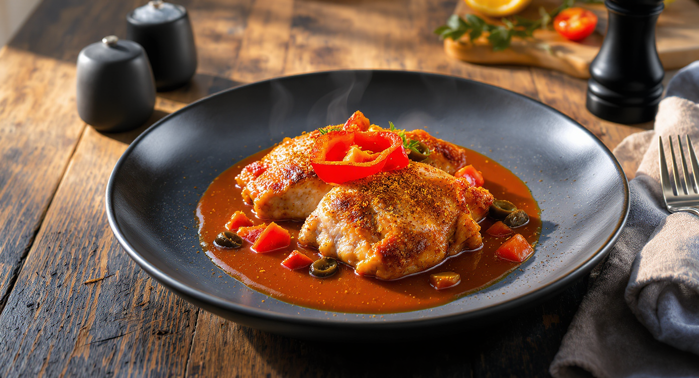 Bold Mediterranean Braised Chicken with Olive-Tomato Sauce (Tender, Chew-Friendly)