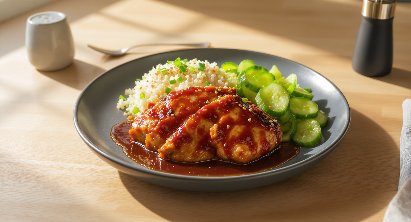 Gochujang-Glazed Chicken Thighs with Scallion-Ginger Rice and Quick Pickles