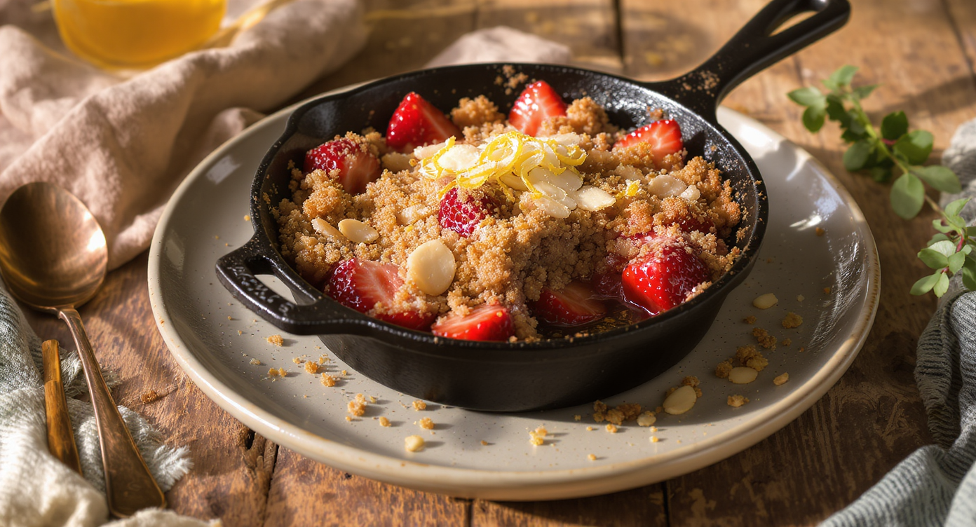 Brown Butter Strawberry Skillet Crisp for One