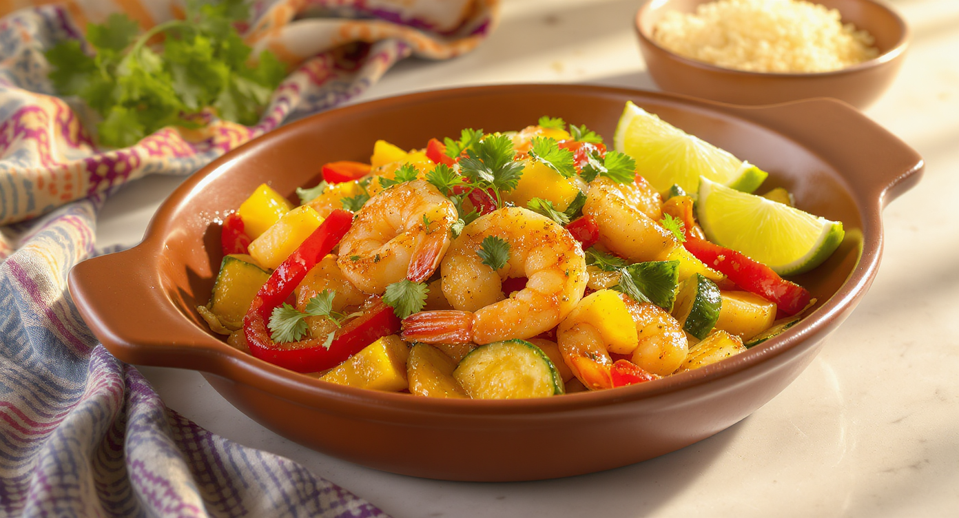 Brazilian Garlic Shrimp & Veggie Stir-Fry with Farofa