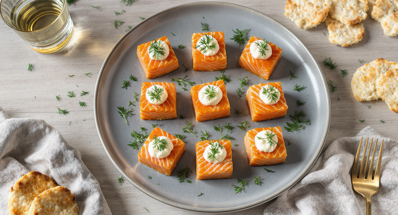 Nordic Salmon Cubes with Dill-Horseradish Cream