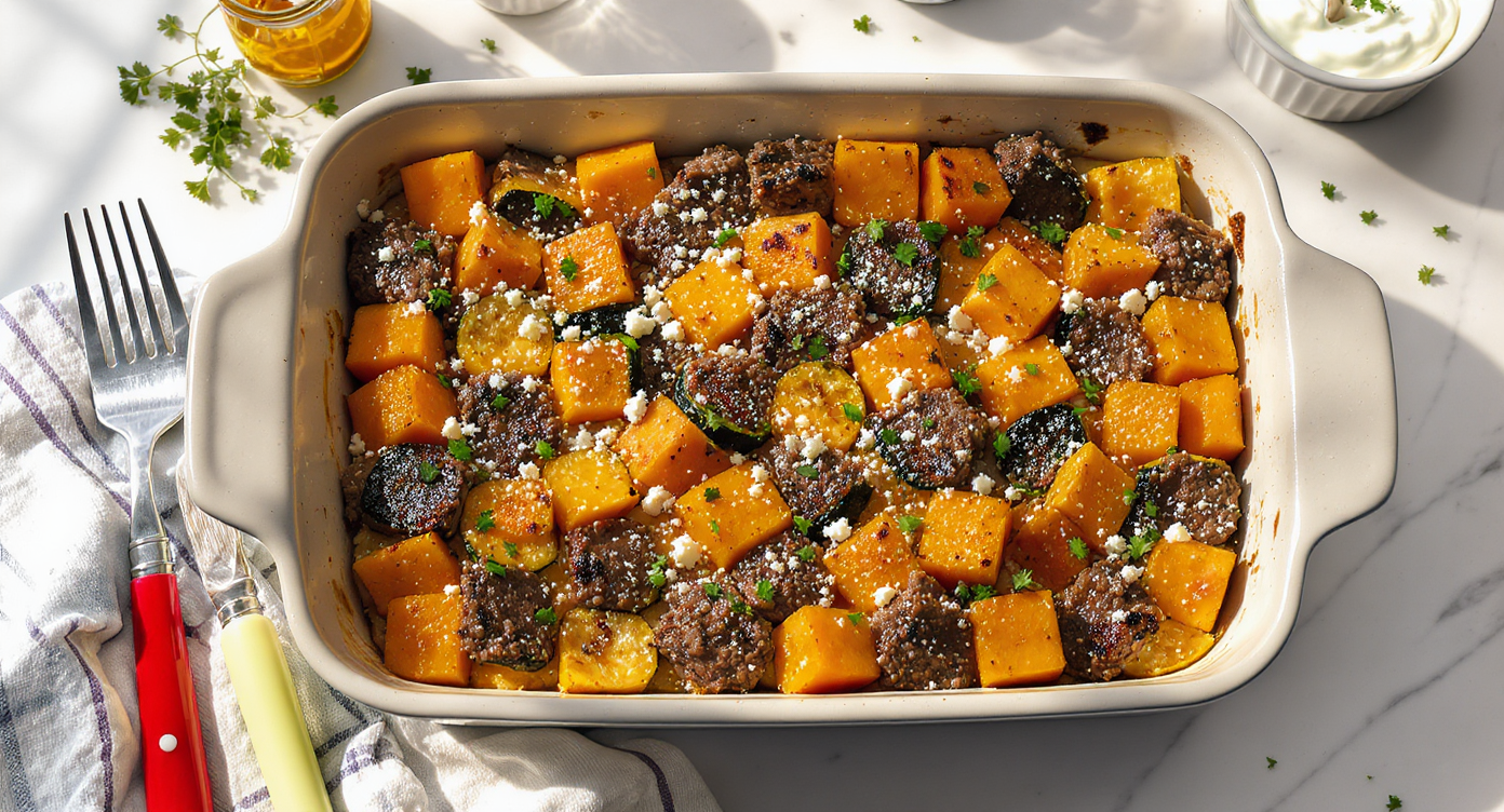 Beef & Sweet Potato Mosaic Bake: Mediterranean Rubik’s Tribute