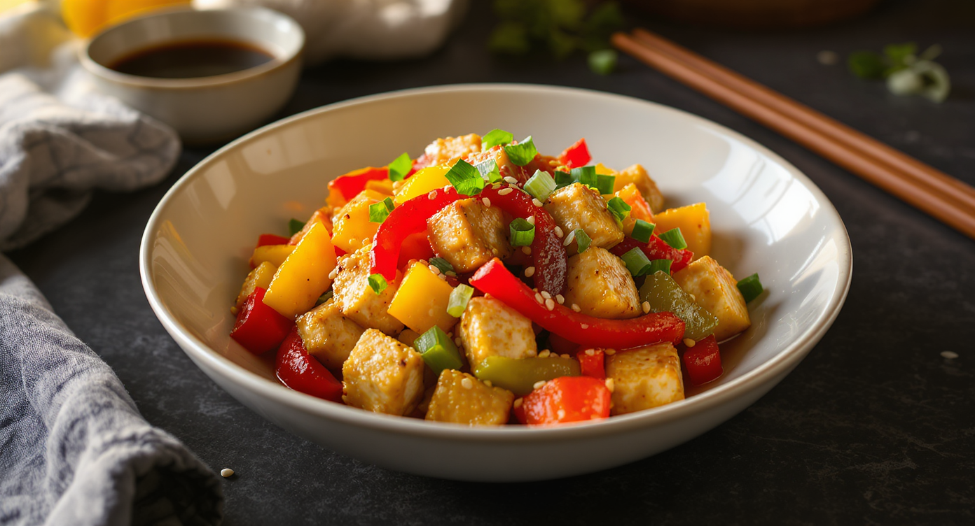 Crispy Tofu & Rainbow Pepper Stir-Fry (Rubik’s Cube Style)
