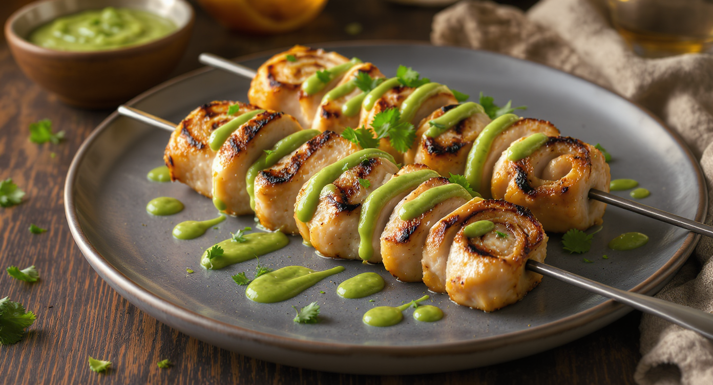 Grilled Chicken Pinwheel Skewers with Chimichurri