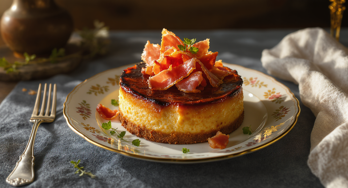 Basque Burnt Cheesecake with Crispy Ham Shards