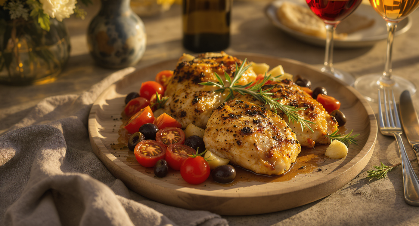 Mediterranean Roasted Chicken Thighs with Tomatoes, Olives & Herbs
