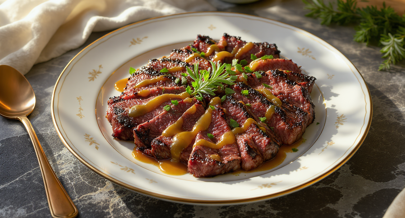 Grilled Marinated Skirt Steak with Herb Lemon Drizzle