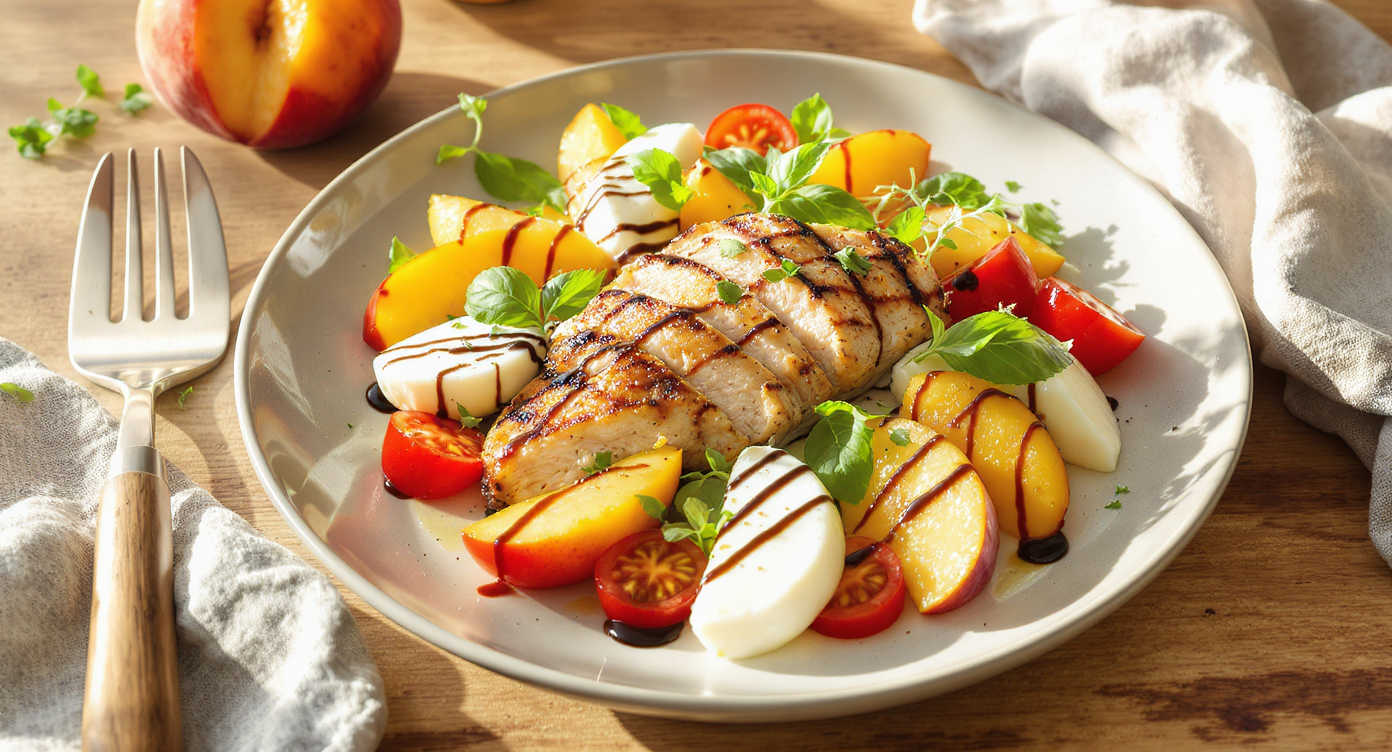 Grilled Chicken & Peach Caprese Salad (Mediterranean-Style)