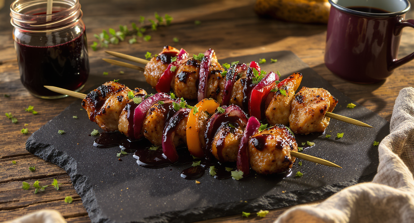 Redwood Campfire Chicken Skewers with Blackberry Glaze