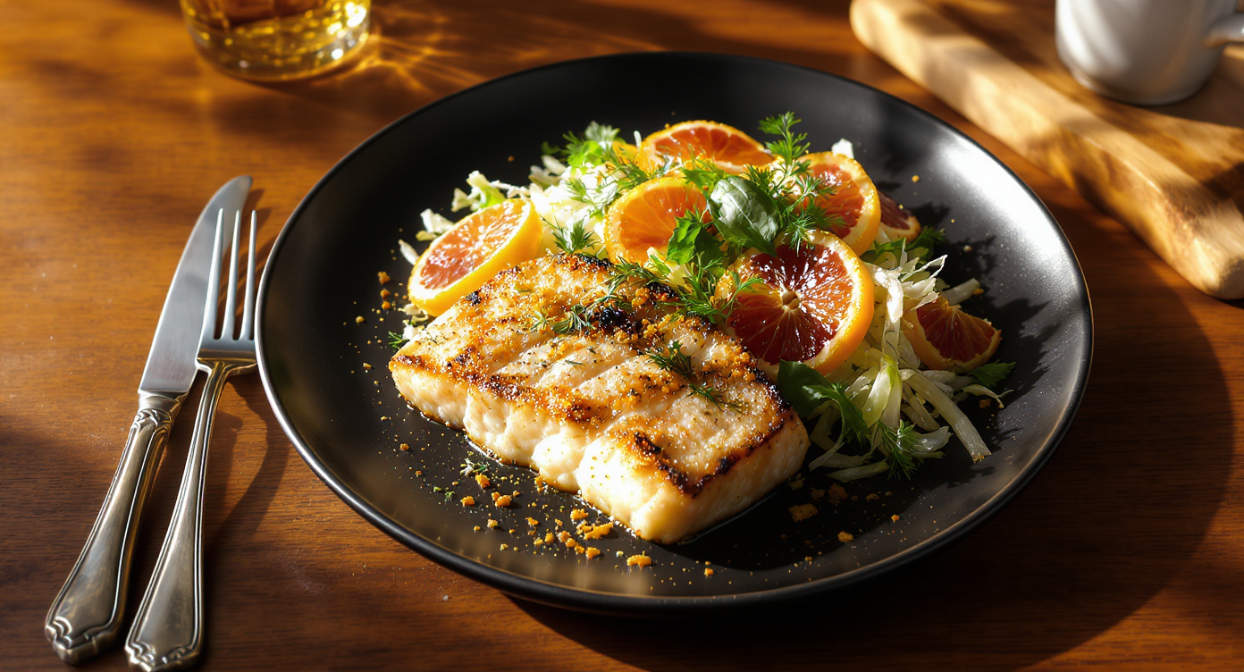 Pan-Seared Sea Bass with Fennel, Citrus, and Herb Salad
